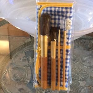 Makeup Brushes with Gingham Bag